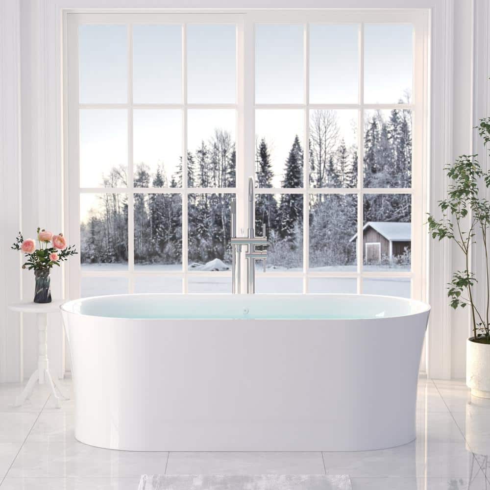 ANGELES HOME 67 in. W. x 31.5 in. Soaking Bathtub with Center Drain, Air bubble Massage and Romantic LED Lighting in White (1)
