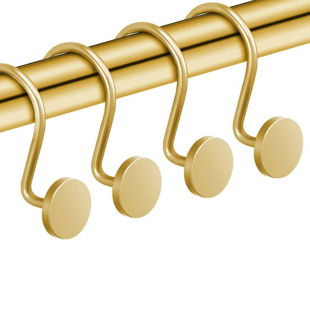 Wudkey Heavy Duty Stainless Steel Shower Curtain Hooks Modern Shower Curtain Hangers Set of 12, Round Heavy Duty Design in Gold (3)