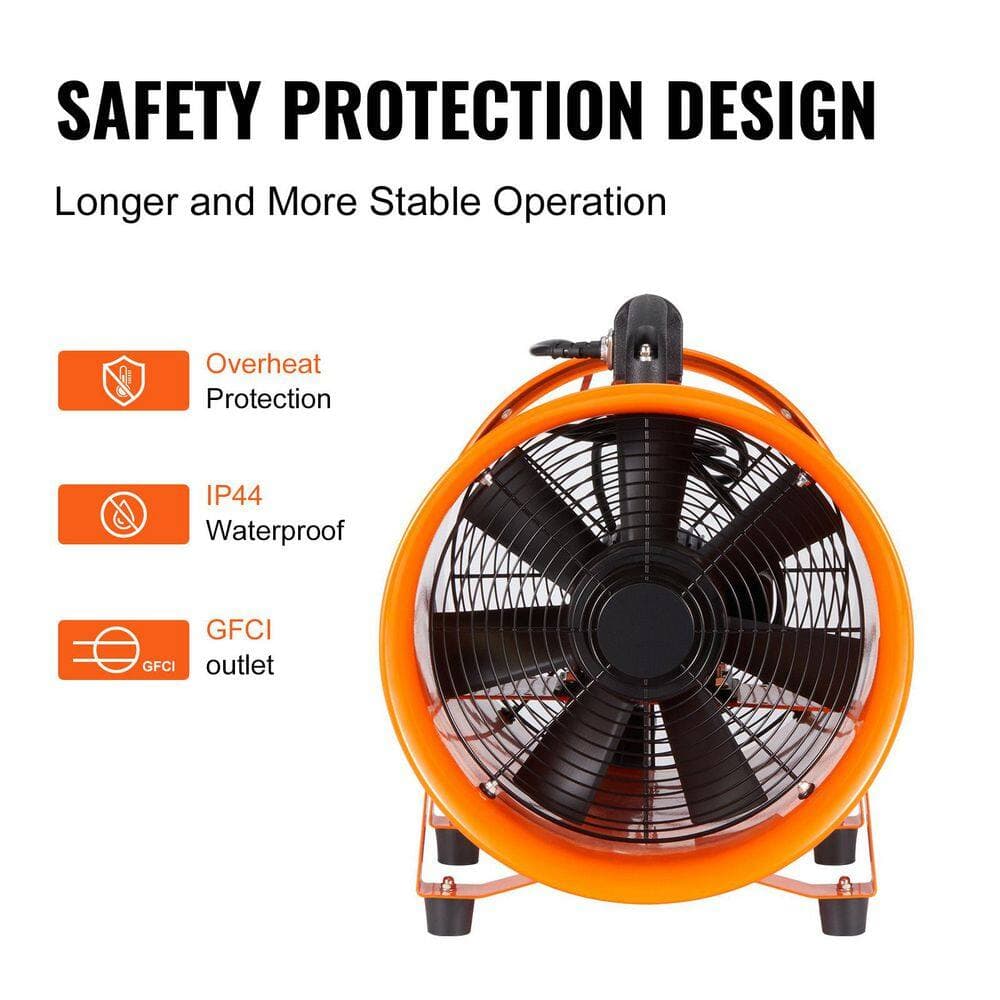 SKYSHALO Portable Ventilator 8 in. 1 Speed Blower Fan in. Orange 195-Watt Industrial Blower 1070 CFM with 33 ft. Duct Hose (2)