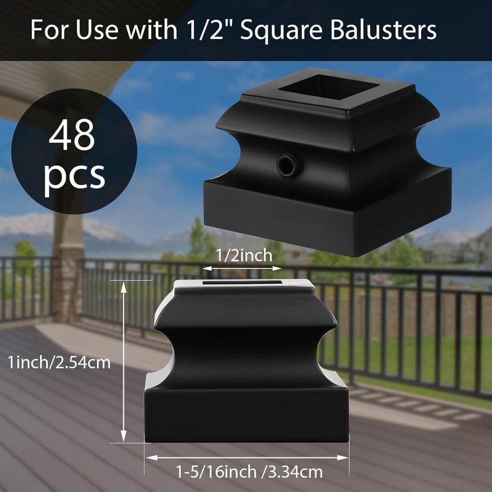 Afoxsos Iron Baluster Shoes Fit for 1/2 in. Stair Flat Shoe with Screw in Satin Black, 48-Pack (2)