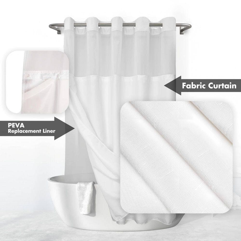 Wudkey Bathroom Luxury 71 in. W x 74 in. L Polyester Shower Curtain in White, Hotel Style with See Through Top Window (2)