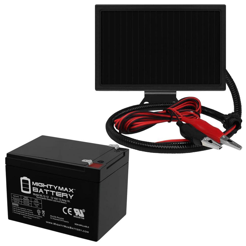 MIGHTY MAX BATTERY 12-Volt 12Ah Battery for Data Shield 400 + 12-Volt Solar Panel Charger (1)