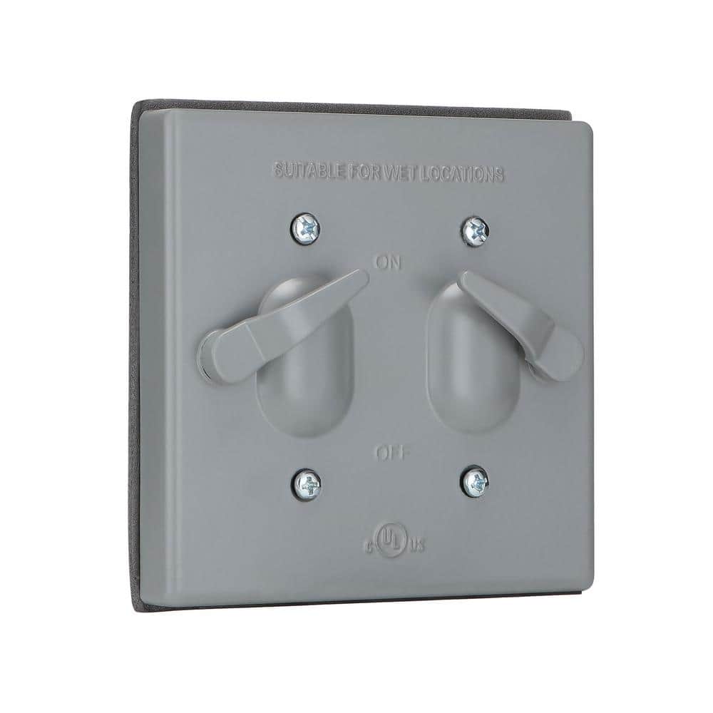 Commercial Electric 2-Gang Metallic Weatherproof Toggle Switch Outlet Cover Kit, Gray (4)