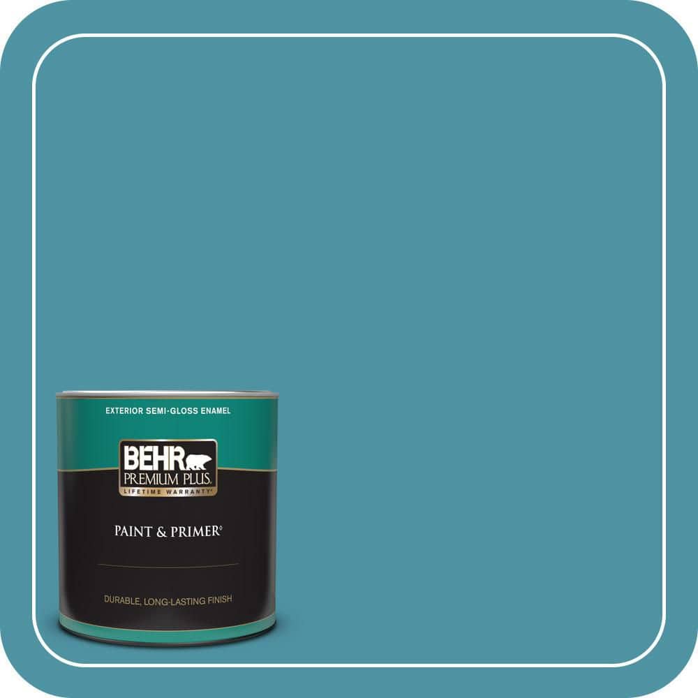 BEHR PREMIUM PLUS 1 qt. #530D-6 Teal Bayou Semi-Gloss Enamel Exterior Paint & Primer