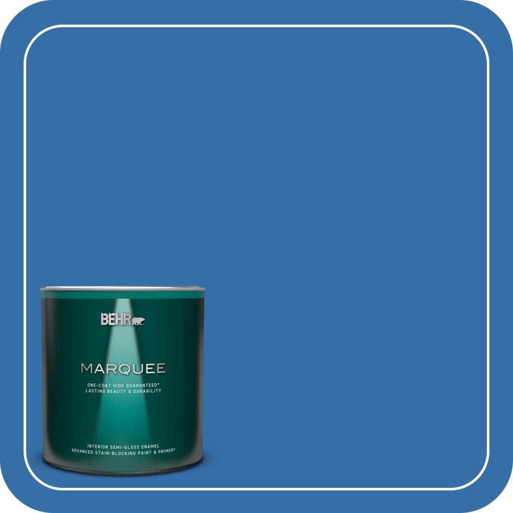 BEHR MARQUEE 1 qt. #P520-6 Mega Blue One-Coat Hide Semi-Gloss Enamel Interior Paint & Primer (1)