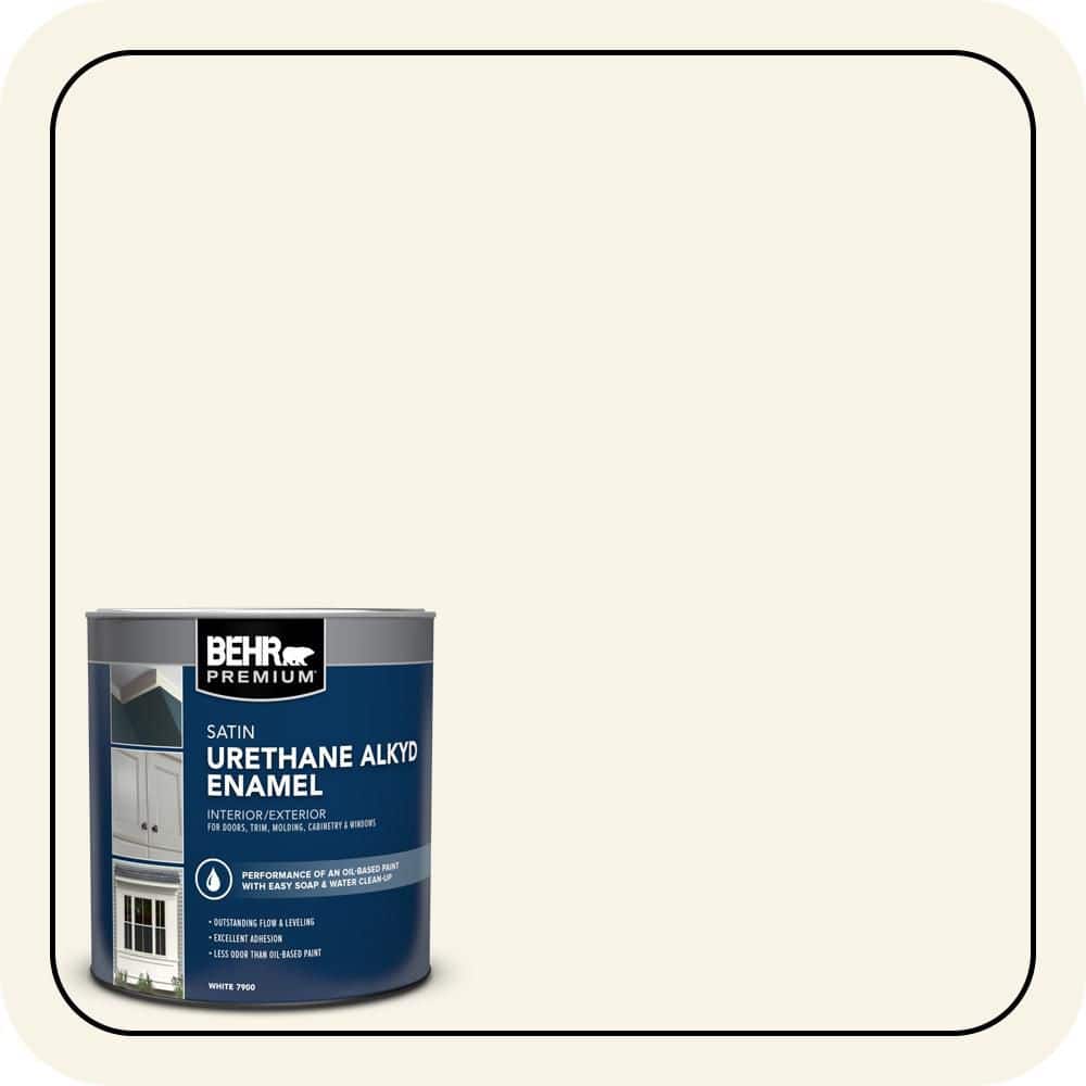 BEHR PREMIUM 1 qt. #W-D-700 Powdered Snow Satin Enamel Urethane Alkyd Interior/Exterior Paint