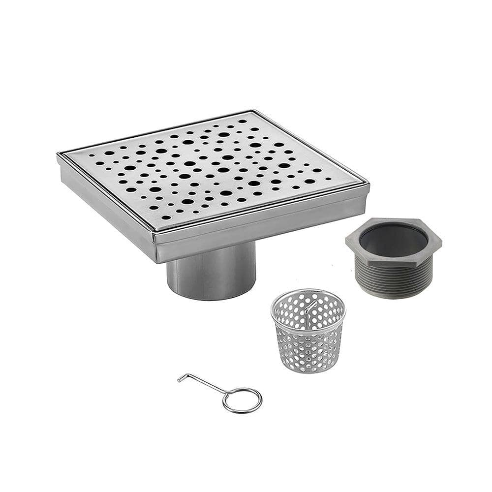 Elegante Drain Collection 4 in. Square Stainless Steel Shower Drain with Rain Drop Pattern (1)