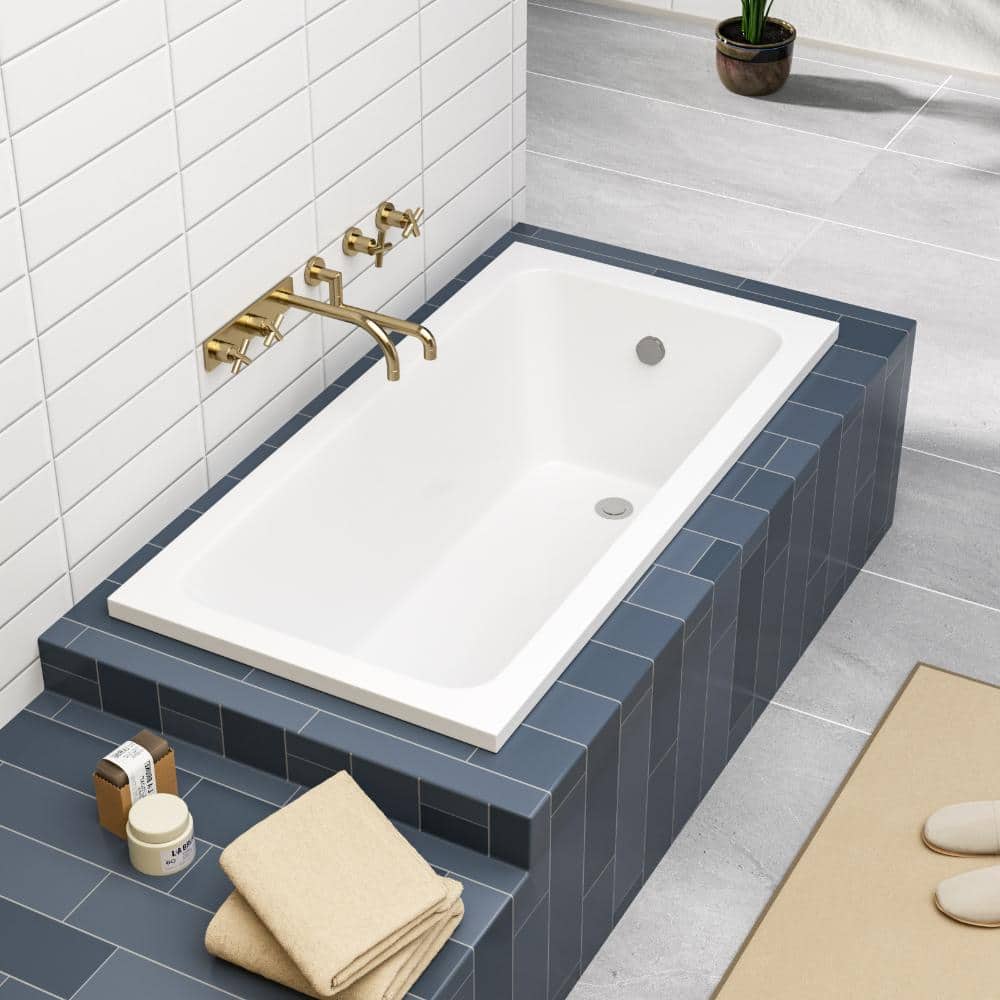 Kichae 65.94 in. x 30.69 in. White Acrylic Drop-In Soaking Tub Reversible Drain Ergonomic Comfort for Bathroom (2)