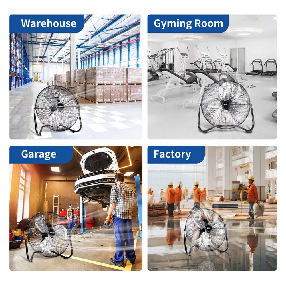 BEYOND BREEZE High Velocity Industrial Floor Fan 20 Inch, Heavy Duty Metal Cradle Fans with 3-Speed and Adjustable Tilt, Black (3)