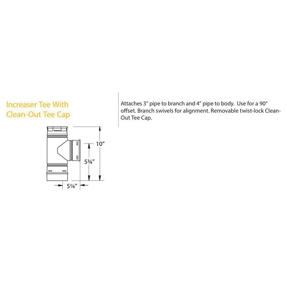 DuraVent PelletVent for Multi-Fuel 4in. Diameter Increaser Tee With Clean-Out Tee Cap, Black (2)