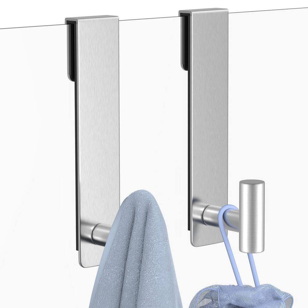 LAIFUCAM T Shape Over Glass Shower Door Hanger in Silver Finish for Towels and Robes, Rustproof Bathroom Towel Rack, 2-Pack (2)