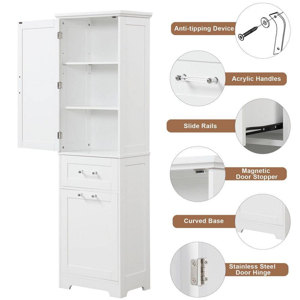 Unbranded 20 in. W 13.5 in. D 68.4 in. H MDF Linen Cabinet with 2 Different Size Drawers (3)