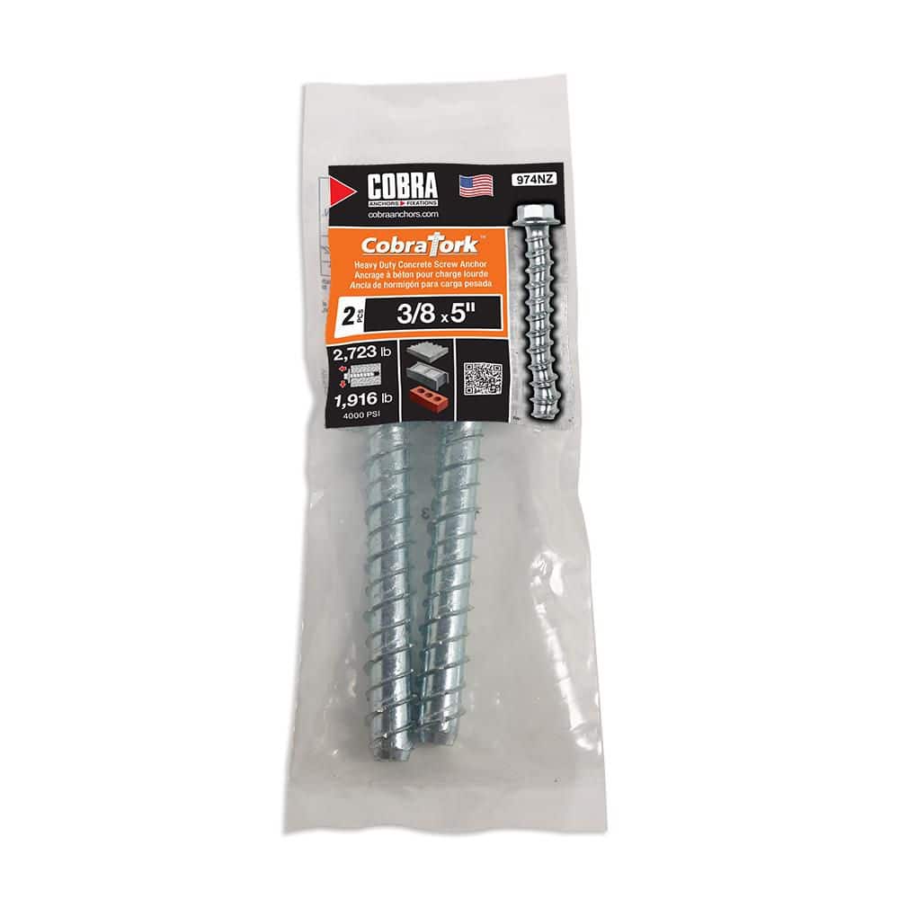 Cobra Anchors CobraTork 3/8 in. x 5 in. Zinc Plated Concrete Screw Anchors (2-Pack) (1)