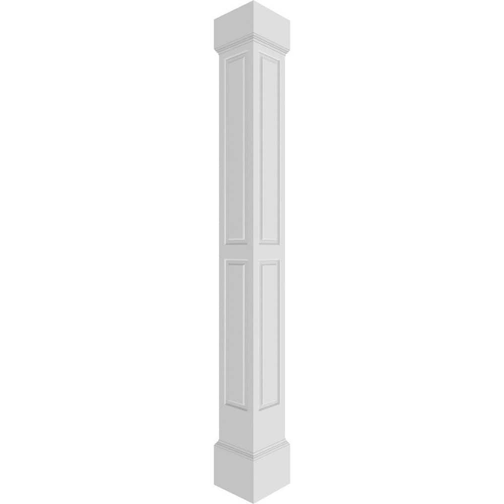 Ekena Millwork 11-5/8 in. x 8 ft. Premium Square Non-Tapered Double Raised Panel PVC Column Wrap Kit Mission Capital and Base (1)