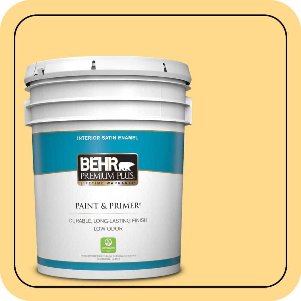 BEHR PREMIUM PLUS 5 gal. #P270-4 Egg Cream Satin Enamel Low Odor Interior Paint & Primer