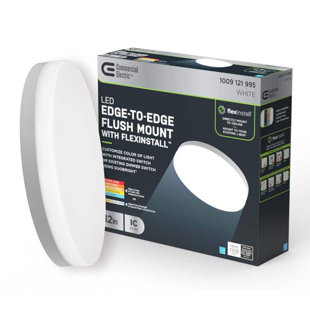 Commercial Electric Flex Install 12 in. White Edge to Edge Lens Integrated LED Recessed Ceiling Light Flush Mount with 5CCT and 1330 Lumens (3)
