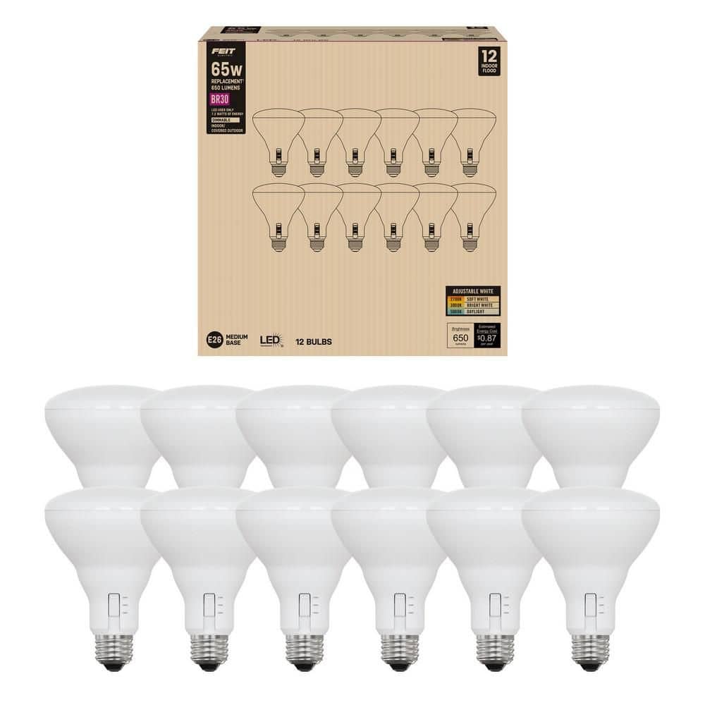 Feit Electric 65-Watt Equivalence BR30 Dimmable 90 CRI E26 LED Light Bulb Selectable Color temperature (2700K/3000K/5000K) 12-Pack (2)