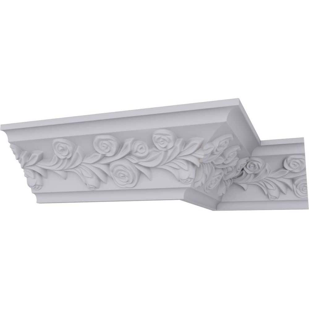 Ekena Millwork 3-7/8 in. x 3-7/8 in. x 94-1/2 in. Polyurethane Rose Crown Moulding (1)