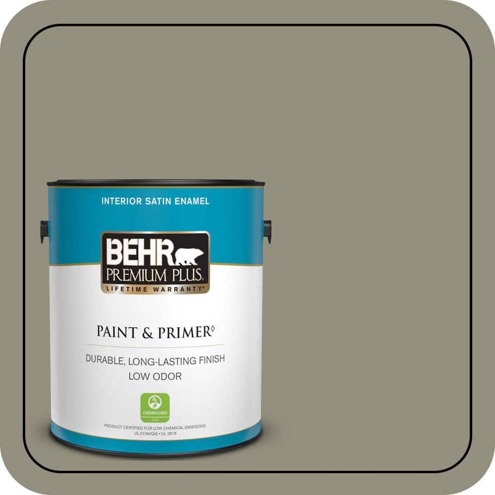 BEHR PREMIUM PLUS 1 gal. #N350-5 Muted Sage Satin Enamel Low Odor Interior Paint & Primer
