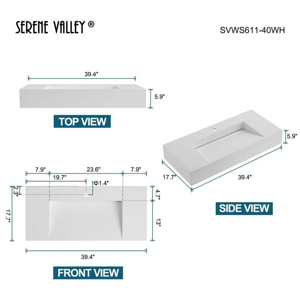 SERENE VALLEY 40 in. Wall-Mount or Countertop Bathroom with Wedge Bowl Solid Surface in Matte Gray (3)