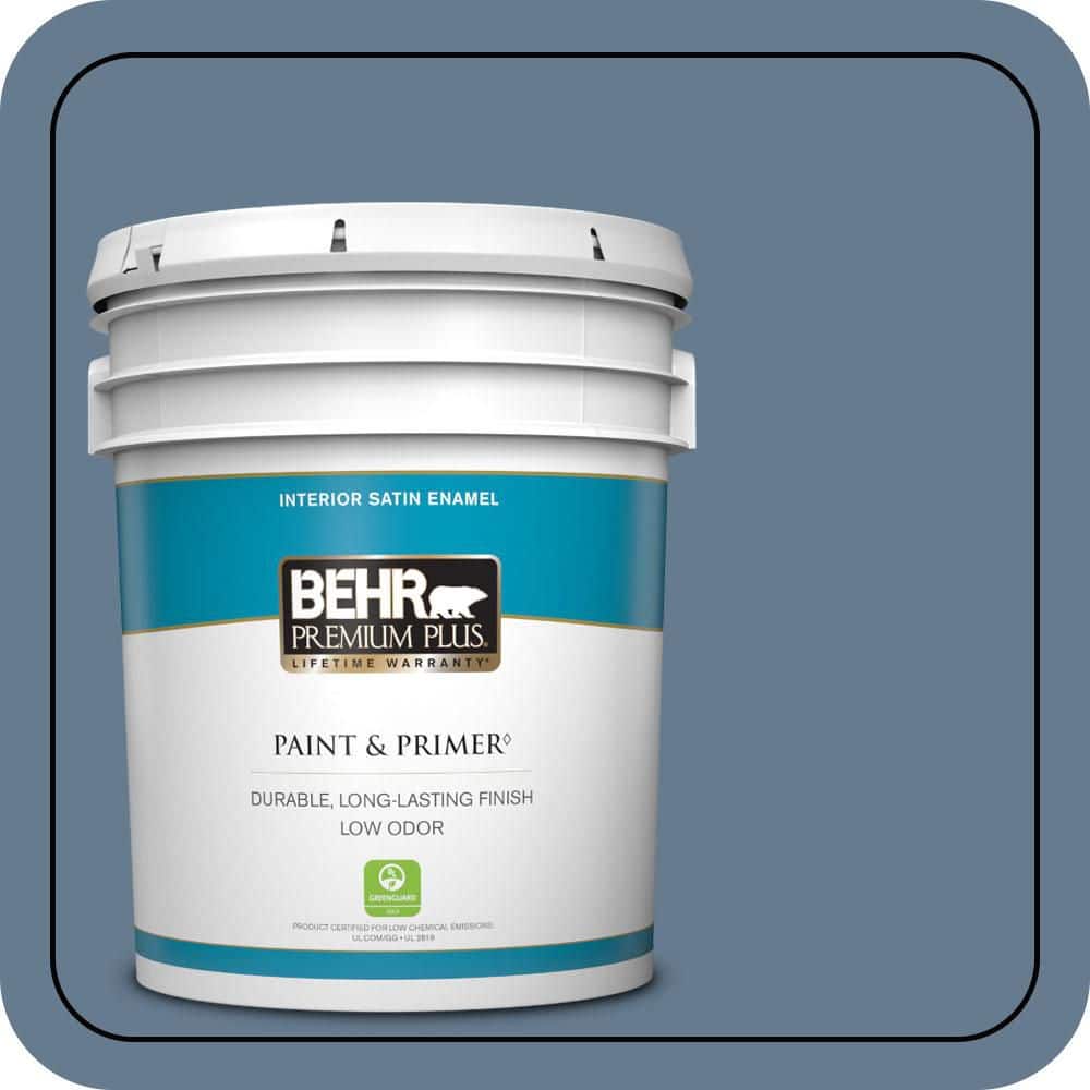 BEHR PREMIUM PLUS 5 gal. #S510-5 Skinny Jeans Satin Enamel Low Odor Interior Paint & Primer