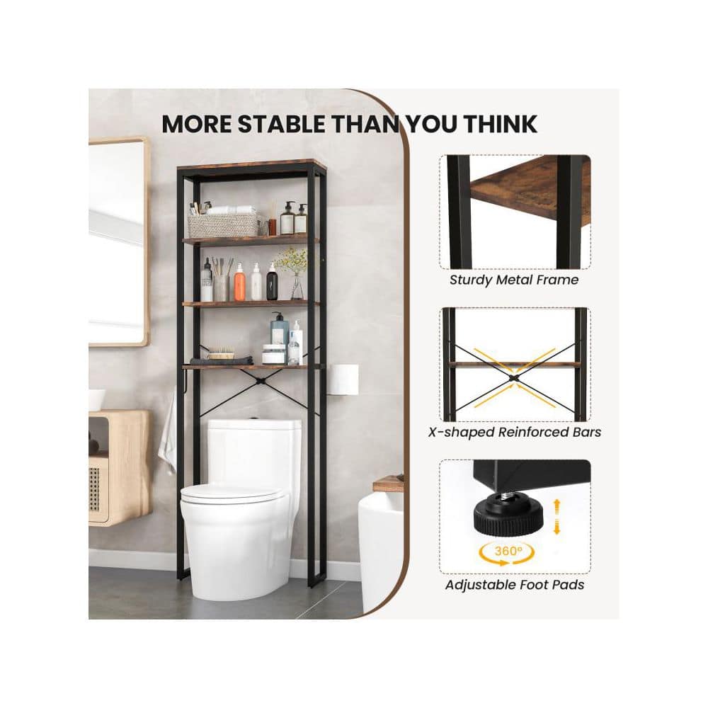 Boyel Living 24 in. W x 70 in. H x 10 in. D Brown Wood 4-Tier Freestanding Over The Toilet Storage with Open Shelves (3)