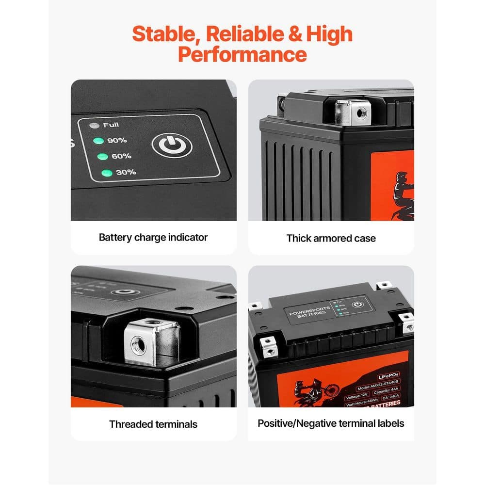 SKYSHALO Motorcycle Battery 12 Volt 4Ah LiFePO4 Lithium Pre-Charged Powersports Battery Maintenance Free and High Performance (2)