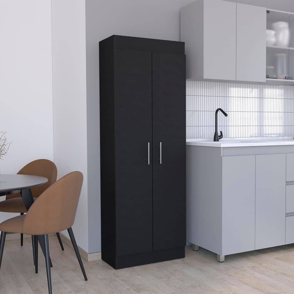 Tahanbath 23.60 in. W x 11.90 in. D x 66.80 in. H Black Wood Freestanding Linen Cabinet with Multiple Shelves in Black (2)