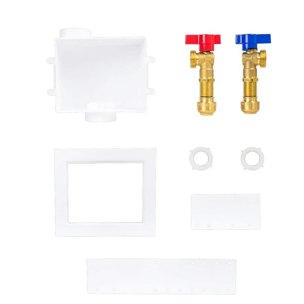 BrassCraft 1/2 in. NOM Push Connect x 3/4 in. MHT Brass Washing Machine Valves (1/4 Turn) with Plastic Outlet Box (2)