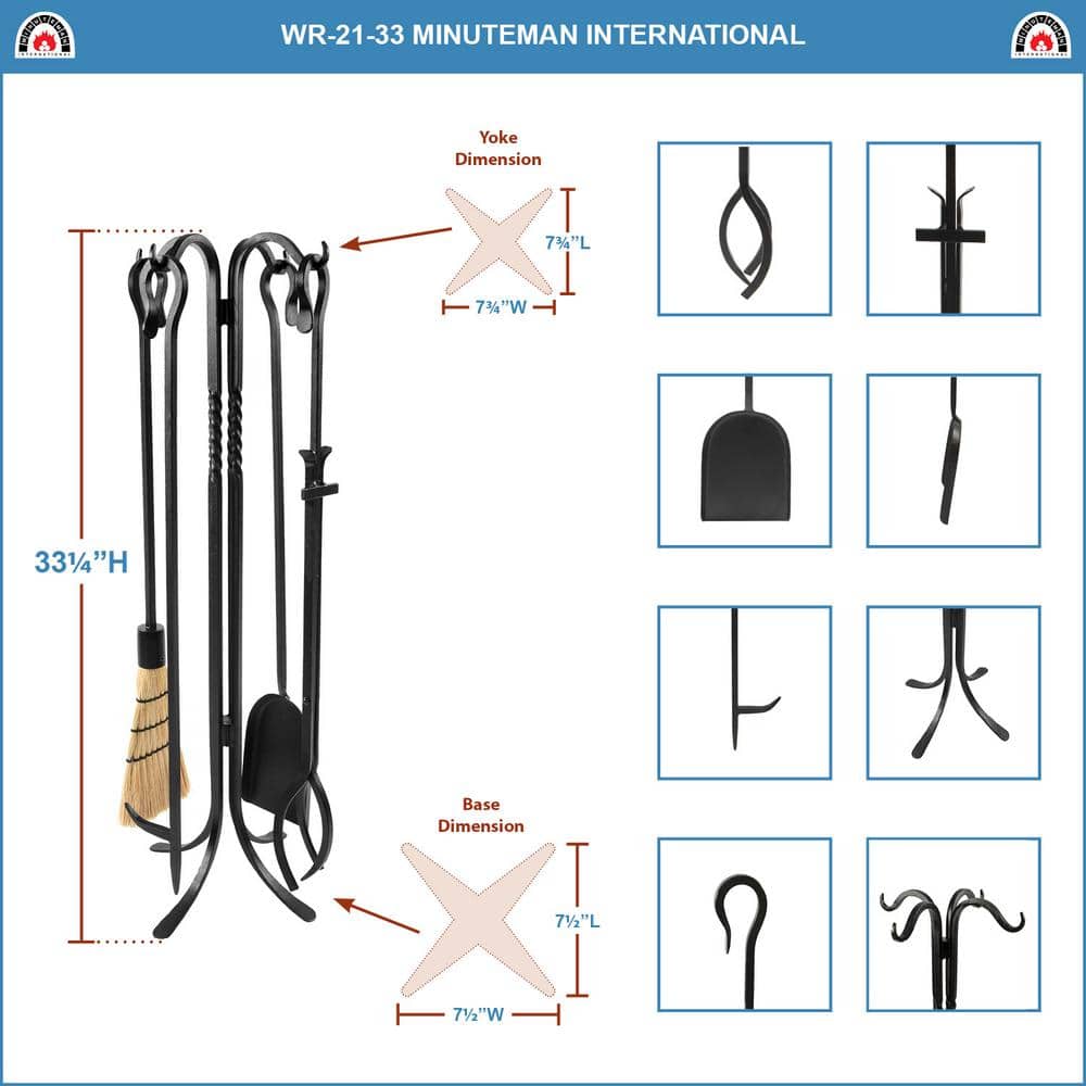 ACHLA DESIGNS 33 in. Tall 5-Piece Black Shepherd's Hook II Mini Fireplace Tool Set (2)
