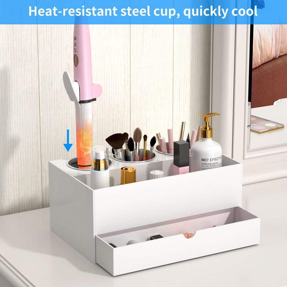 Numhew 11.9 in. Tabletop Mount Hair Tool Organizer with Drawer Bathroom Countertop Blow Dryer Holder for Accessories in Acrylic (3)