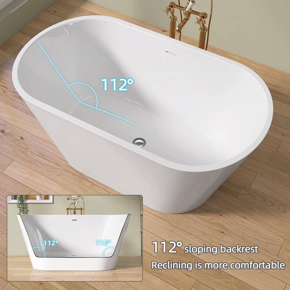 Zeafive Ane 51 in. x 27.5 in. Acrylic Freestanding Soaking Bathtub with Center Drain in White Small Tub (3)