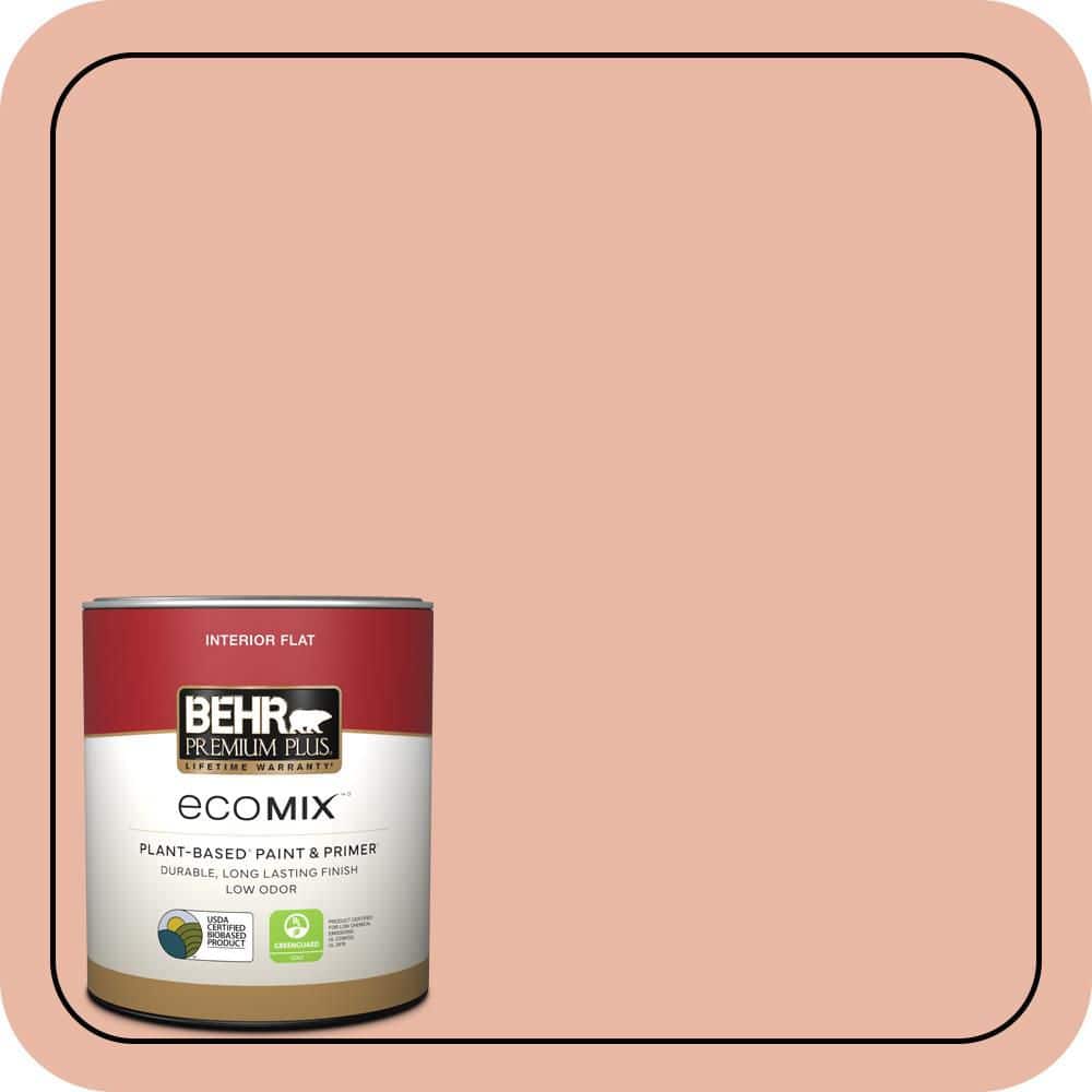 BEHR PREMIUM PLUS 1 qt. #M190-3 Pink Abalone Flat EcoMix Plant-Based Interior Paint & Primer (1)