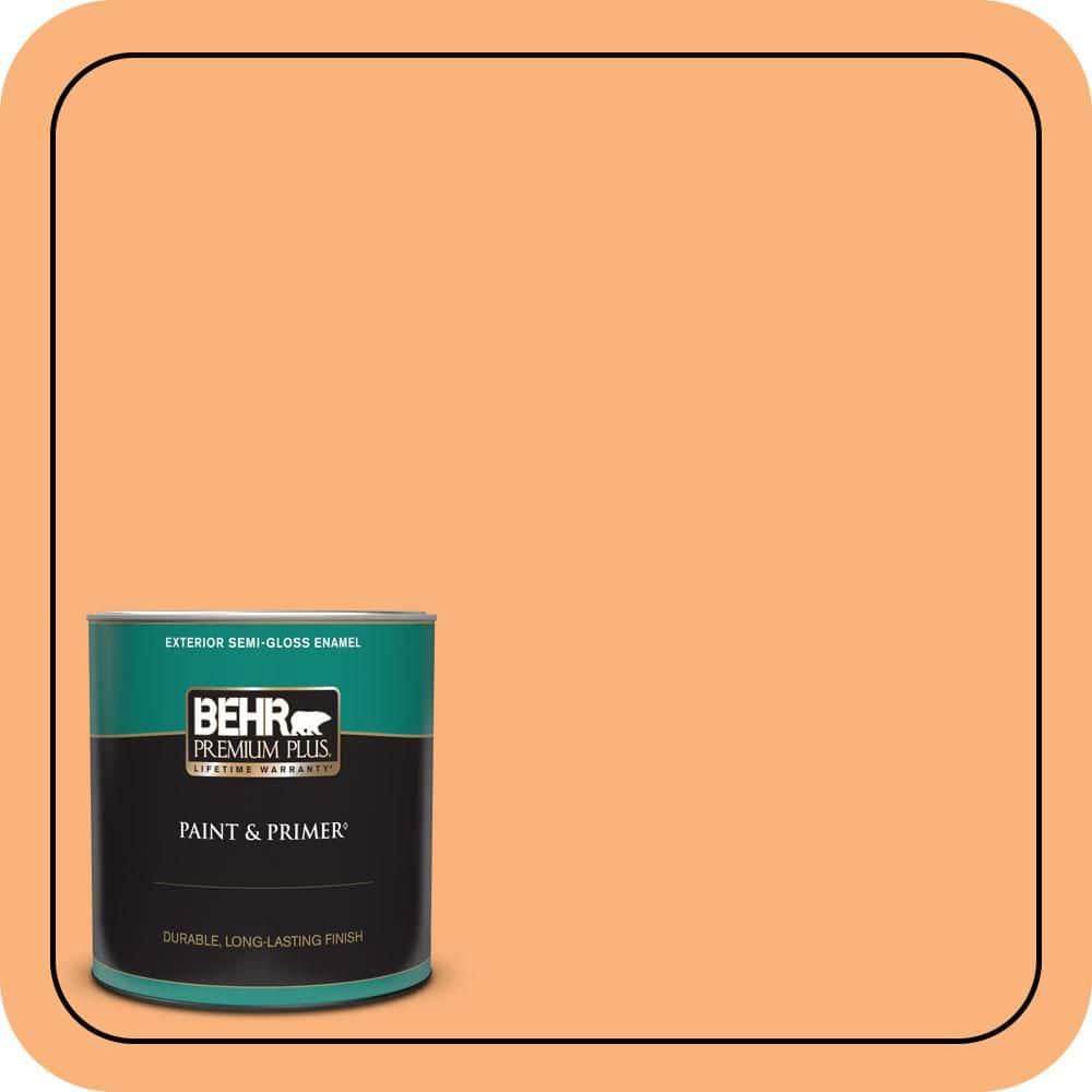 BEHR PREMIUM PLUS 1 qt. #P220-5 Fuzzy Peach Semi-Gloss Enamel Exterior Paint & Primer