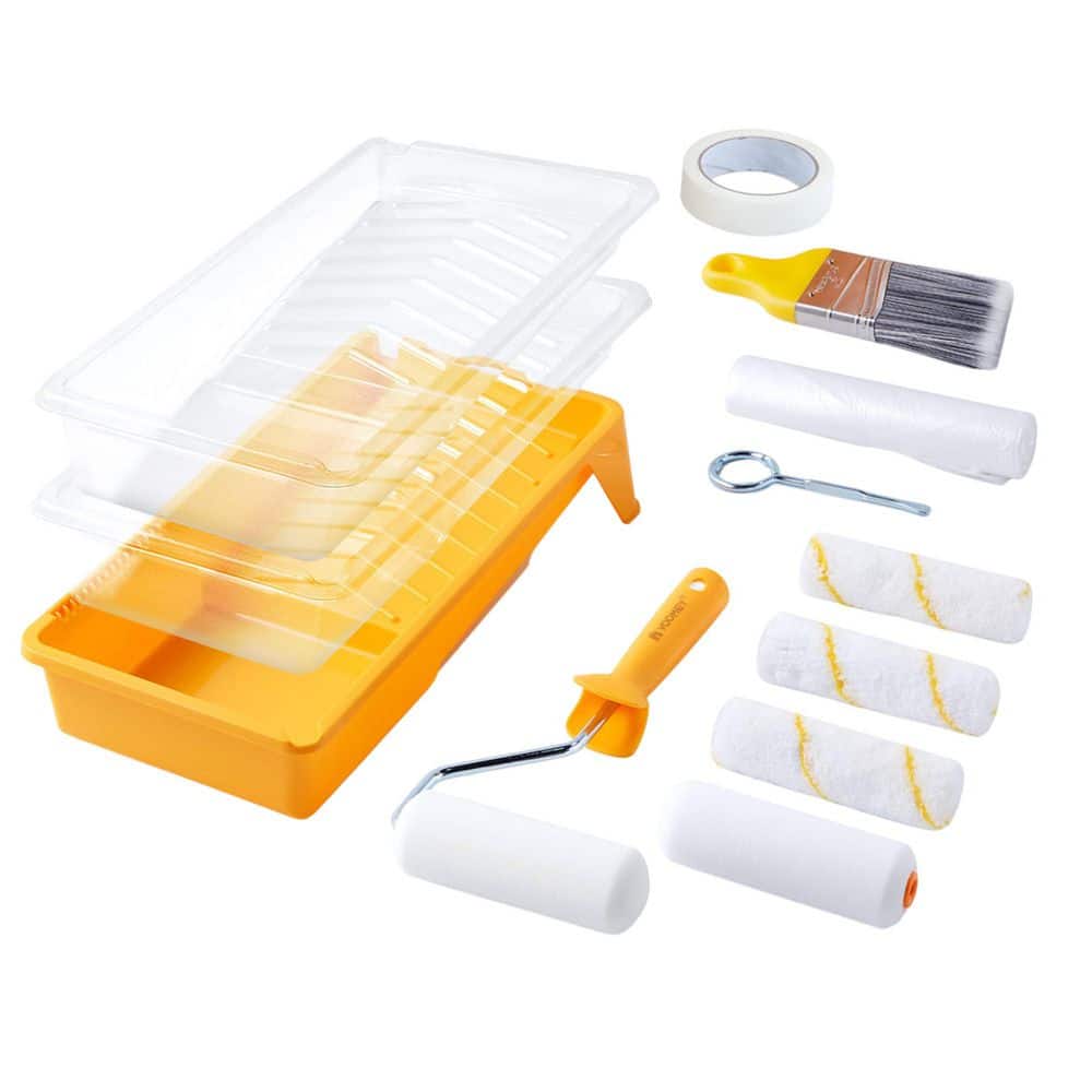 Unbranded 4 in. White High-Density Foam Microfiber Mini Paint Roller Kit with Paint Tray and Brush 13-Piece Set