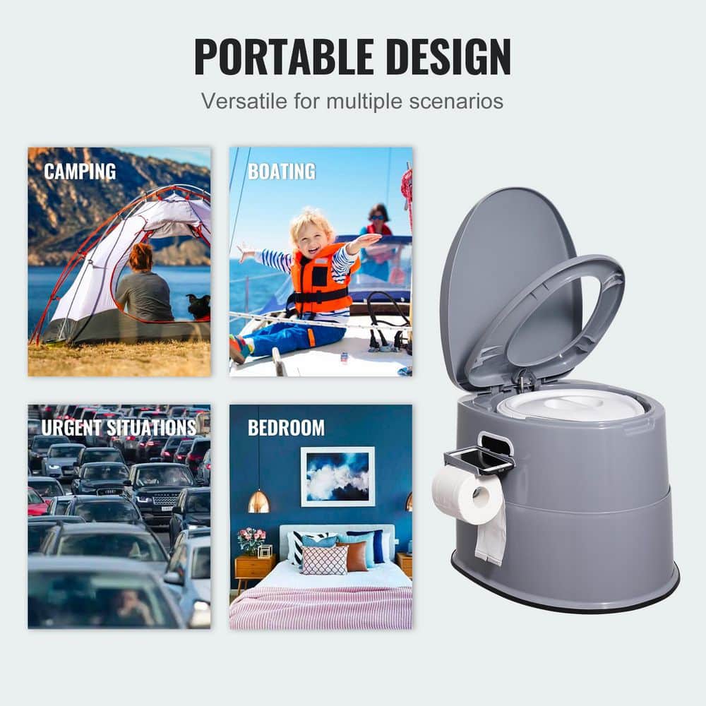 Unbranded Portable Non-Electric Waterless Toilet for Camping, Detachable Inner Bucket Porta Potty with Dual Lids and Paper Holder (3)