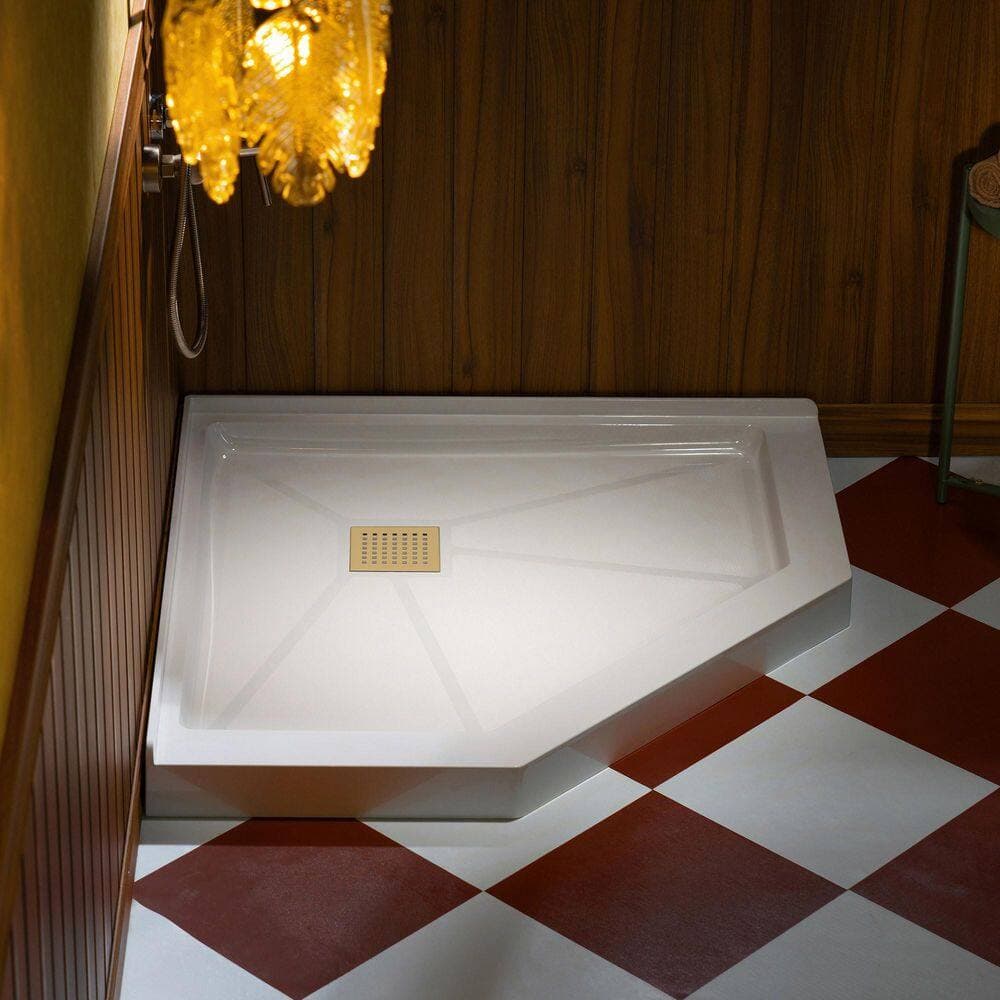 WOODBRIDGE 38 in. 38 in. Neo-Angle Shower Pan Base White with Drain (2)