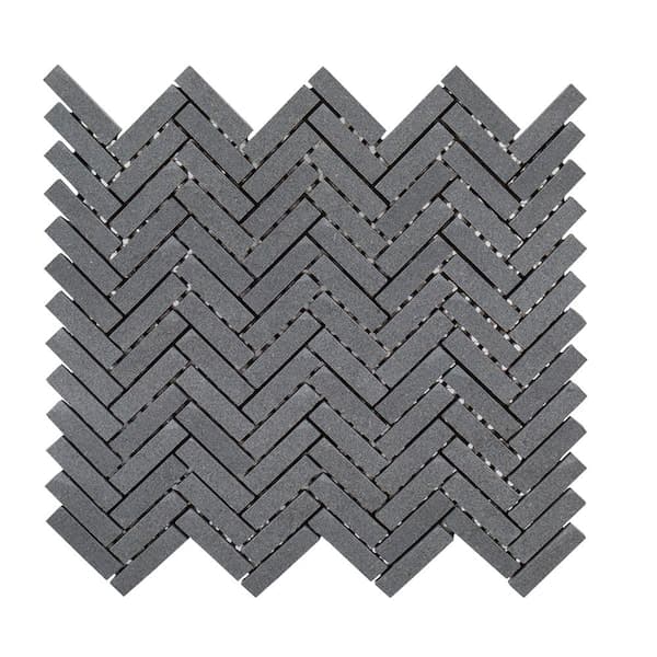 Jeffrey Court Basalt Herringbone Gray 10 in. x 10-3/4 in. Honed Basalt Wall and Floor Mosaic Tile (2)