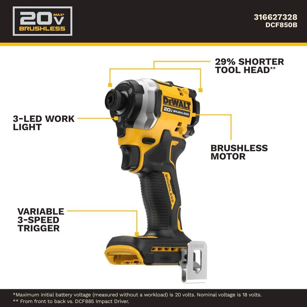 DEWALT ATOMIC 20V MAX Cordless Brushless Compact 1/4 in. Impact Driver (Tool Only) (3)