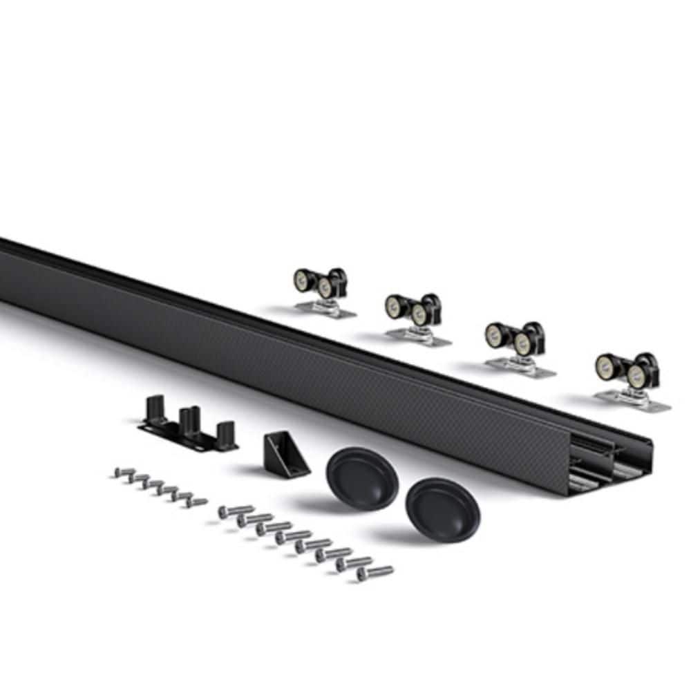 Wudkey 96 in. Black Aluminum Double Sliding Cabinet Door Hardware Kit with Track, Wheel Rollers and Screws (1)