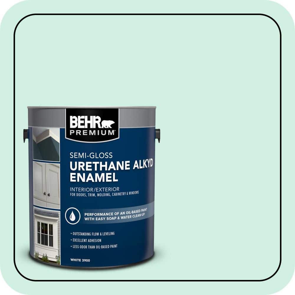 BEHR PREMIUM 1 gal. #P420-1 Spring Frost Urethane Alkyd Semi-Gloss Enamel Interior/Exterior Paint (1)