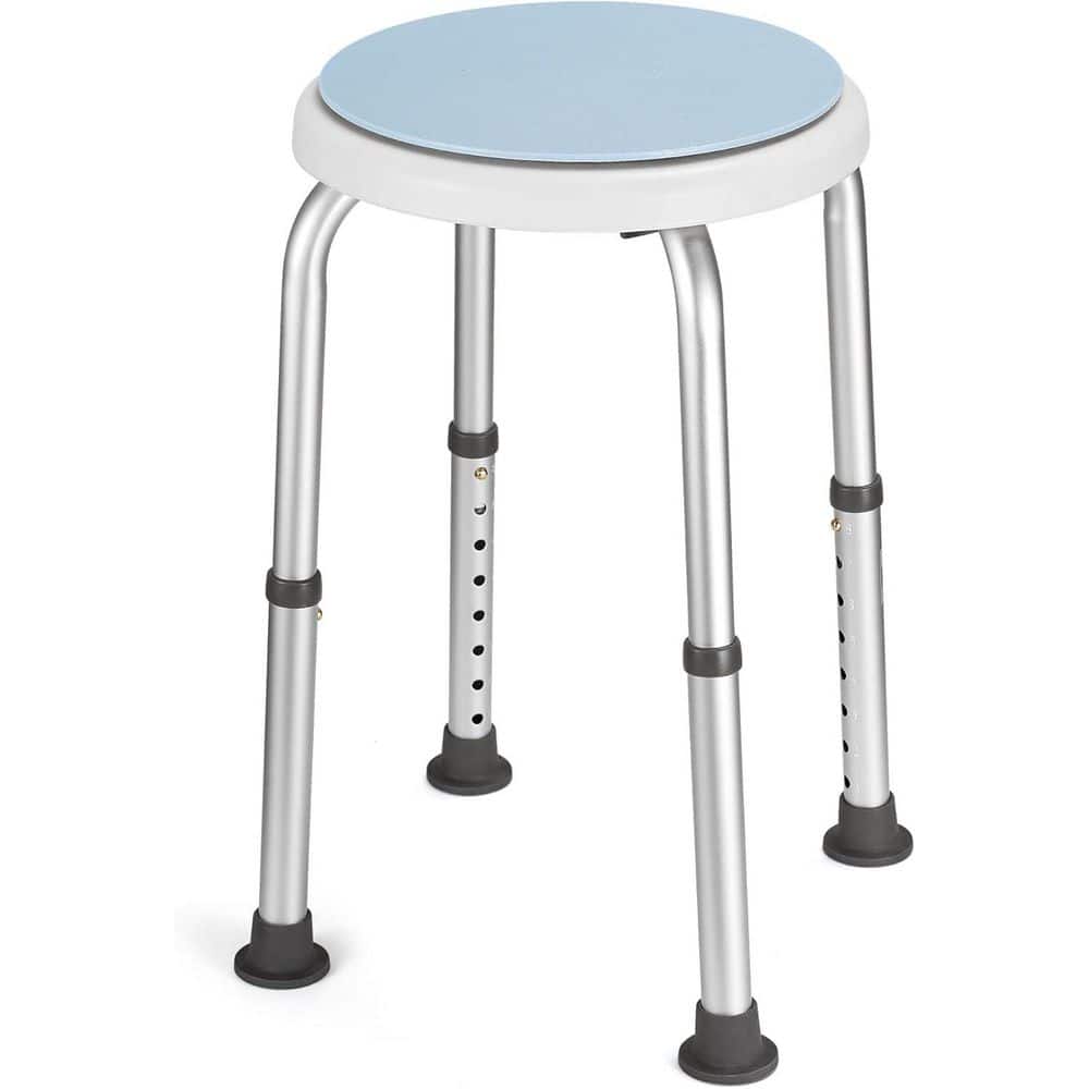 Anqtovp Swivel Series 17 in. W Adjustable Height, Tool-Free Assembly, Stainless Steel Swivel Shower Stool in White