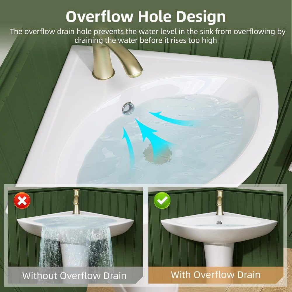 Zeafive 23 in. W x 30.5 in. H Vitreous China Corner Pedestal Sink Base Small Bathroom Vessel Sink with 1-Faucet Hole in White (2)