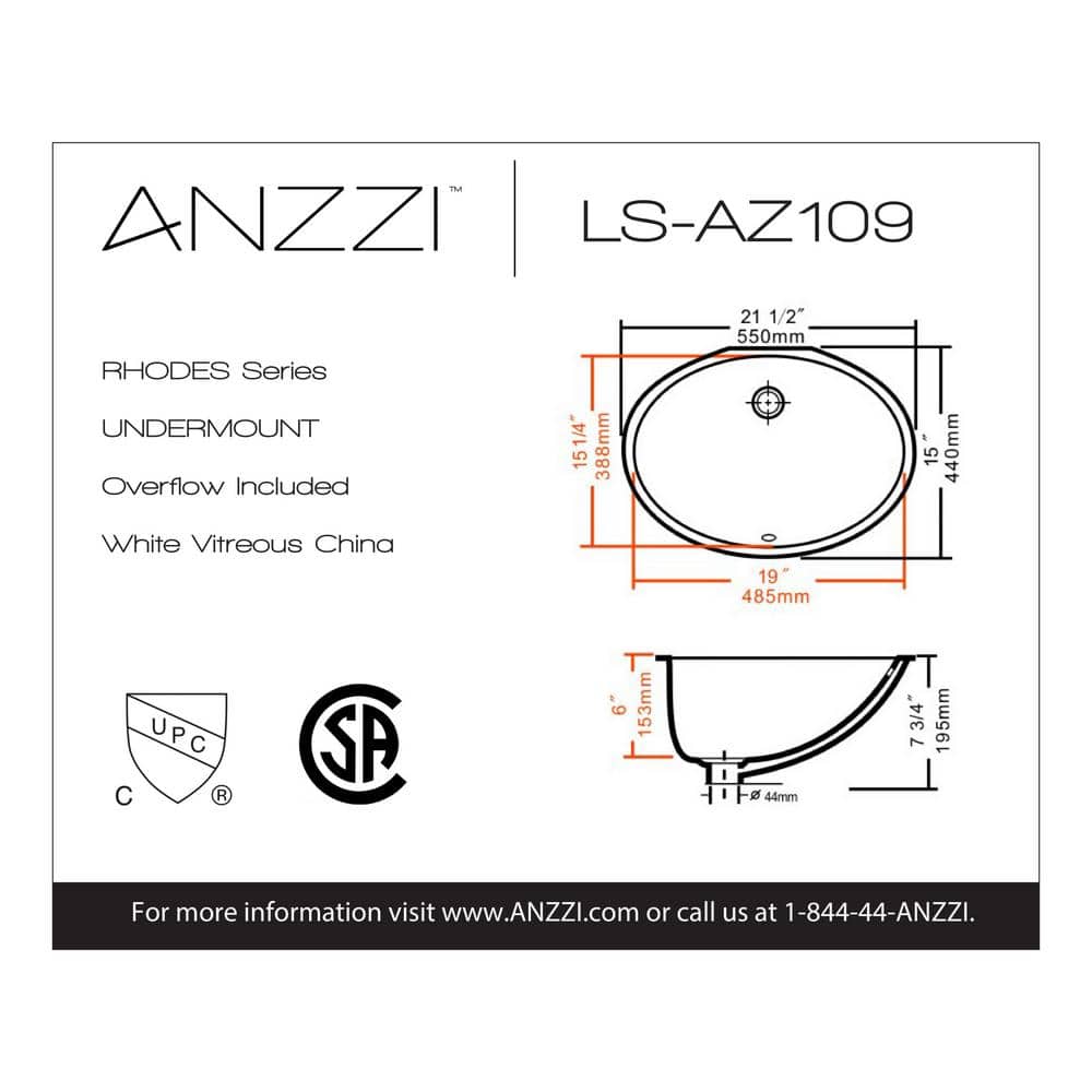 ANZZI Rhodes Series 21.5 in. Ceramic Undermount Sink Basin in White (3)