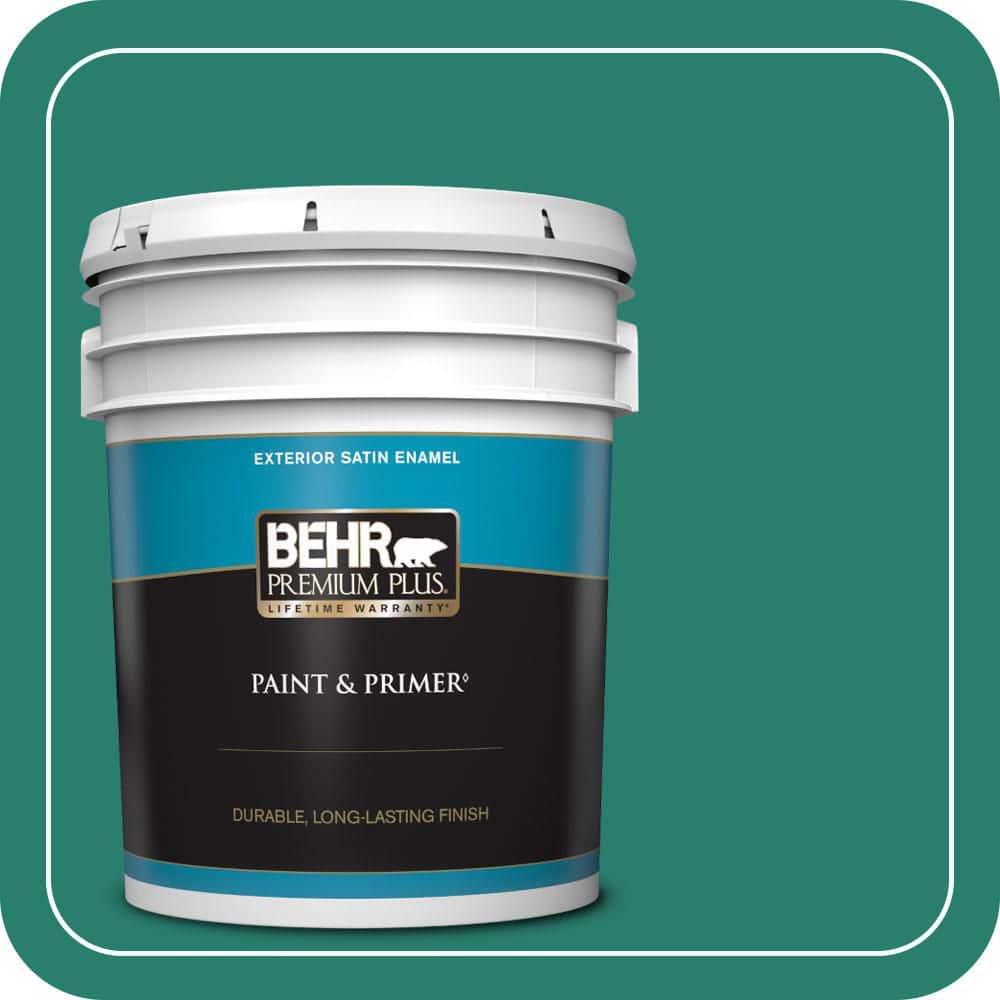 BEHR PREMIUM PLUS 5 gal. #P440-7 Mermaid Sea Satin Enamel Exterior Paint & Primer