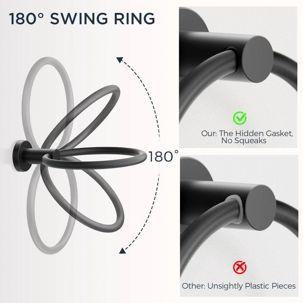 Anqtovp 4-Piece Bathroom Hardware Set with Toilet Paper Holder, Towel Ring, 2 Towel Hooks in Matte Black Finish (3)