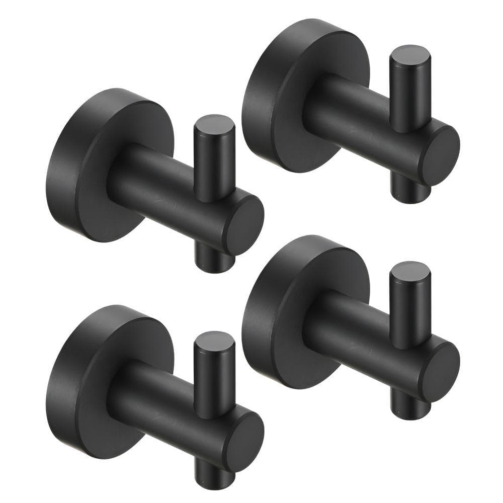 Tileon Round Bathroom Towel Coat Hooks in Matte Black (4-Pack) (1)