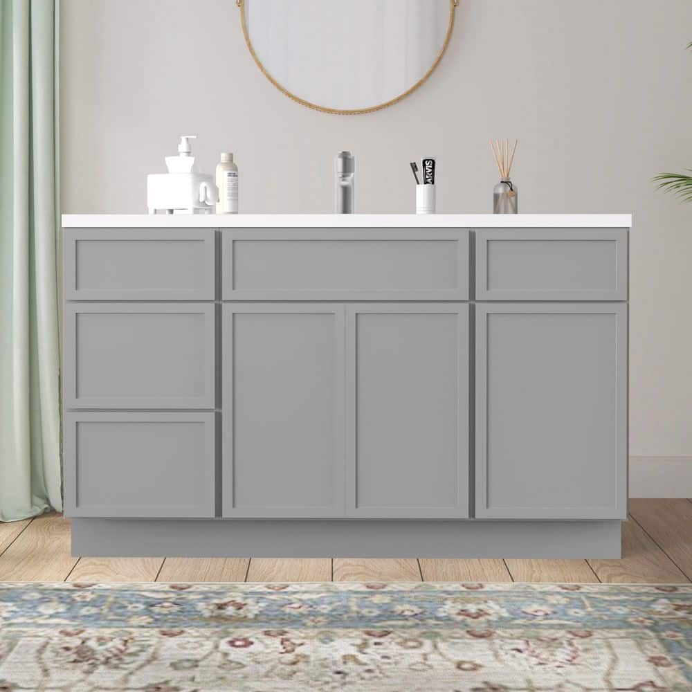 Vanity Art 54 in. W x 21 in. D x 32.5 in. H Bath Vanity Cabinet without Top in Gray (Unassembled) (1)