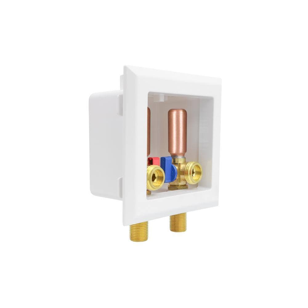 PLUMBFLEX 1/2 in. Sweat/MIP Brass Washing Machine Valve Fittings in White ABS Plastic Compact Outlet Box with Hammer Arrester (2)