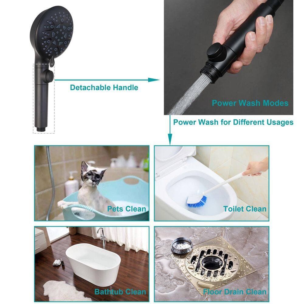 Numhew 1-Piece 8 Mode Handheld Shower Head On Off Switch, Long Hose, Bracket Extra Adhesive Holder (4)